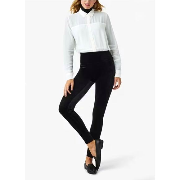 Spanx High Waist Velvet Leggings Size M Black Tummy Control - Picture 2 of 9